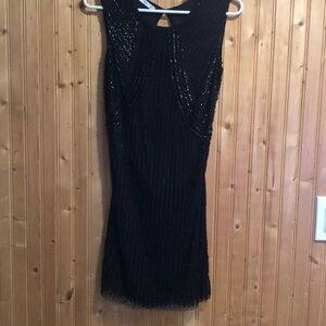 Elegant  MNG Black Beaded Sleeveless Dress- open back mini